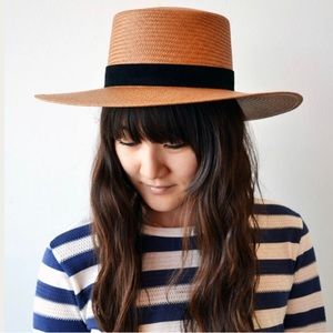 Janessa Leone Brown Bernt Bolero Boater Hat Size Small